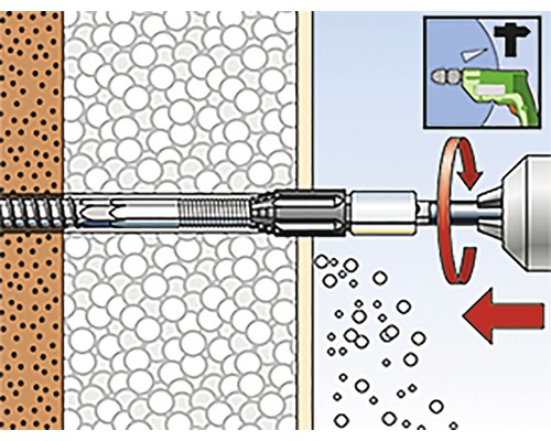 Ilustrácia skrutky zavŕtavanej do steny