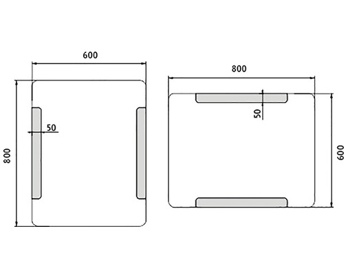 Technický nákres nábytkového prvku s rozmermi