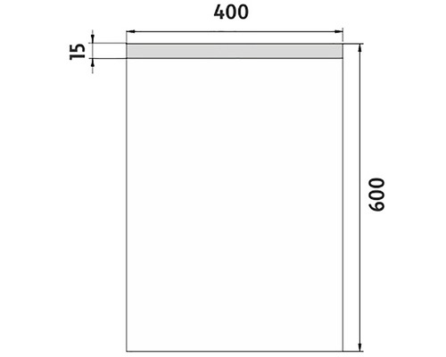 Technický nákres s rozmermi: 400, 600 a 15 milimetrov