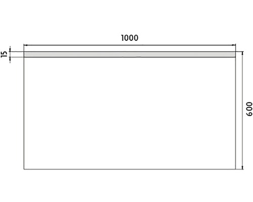 Technický nákres s rozmermi: dĺžka 1000, šírka 600, výška 15.