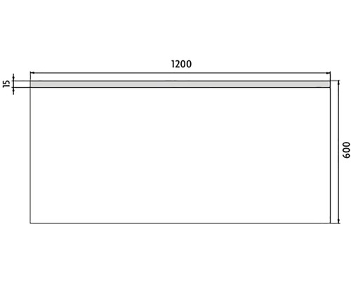 Technický nákres nábytkovej dosky s rozmermi 1200 x 600 x 15 milimetrov