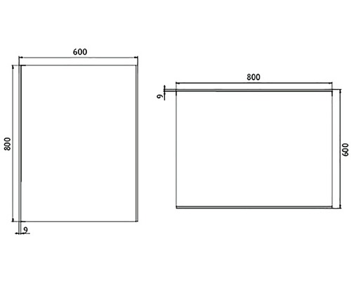 Technický výkres dosky s rozmermi 600 krát 800 milimetrov.