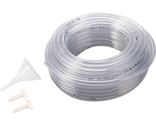 Priehľadná hadica s lievikom a dvoma zátkami