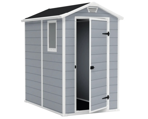 Záhradná búda s oknom a otvorenými dverami