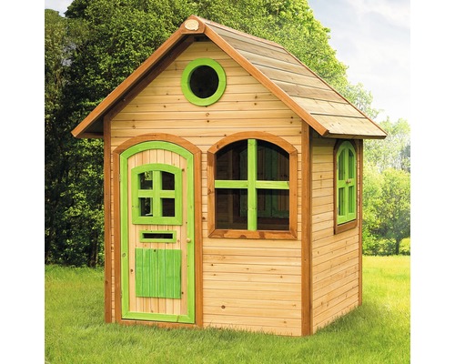 Drevený hrací domček s dverami a oknami na vonkajšie použitie