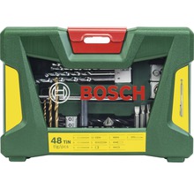 Logo spoločnosti Bosch. Súprava 48 vrtákov v zelenom plastovom boxe.