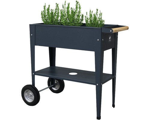 Vyvýšený záhon s kolieskami a odkladacím priestorom