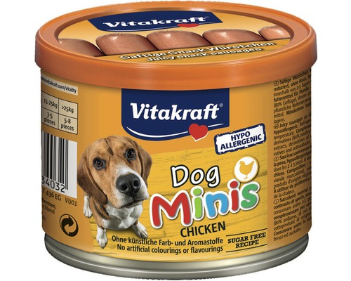 Maškrta pre psov Vitakraft Dog Minis Chicken 120 g Vitakraft Dog Minis Chicken v plechovke s obrázkom psa