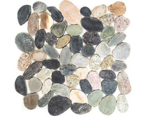 Kamenná mozaika XKS 403 žltá/sivá/zelená mix 30,5 x 32,5 cm Mozaiková dlaždica s prírodnými okruhliakmi pre vnútorné a vonkajšie použitie