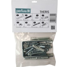 Sortiment Perlura Theris v priehľadnom obale s uholníkmi, skrutkami, maticami a hmoždinkami