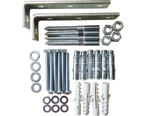 Upevňovací set pre vonkajšie schody Pertura Theris Rohové spojky, skrutky, matice, hmoždinky a podložky