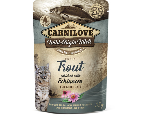 Kapsička pre mačky Carnilove Trout with Echinacea 85 g Carnilove krmivo pre mačky pstruh s echinaceou pre dospelé mačky