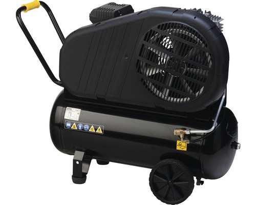 Čierny mobilný kompresor so žltou rukoväťou
