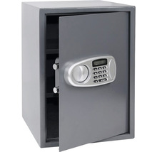 Sivý nábytkový trezor s otvorenými dverami a elektronickým číselným zámkom