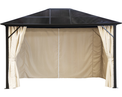 Záhradný altánok so závesmi pre vonkajšie použitie