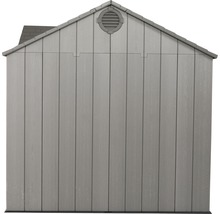 Pohľad na záhradnú búdu so sedlovou strechou a ventiláciou