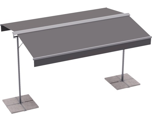 Voľne stojaca markíza so sivou látkou a stabilnými nohami na vonkajšie použitie