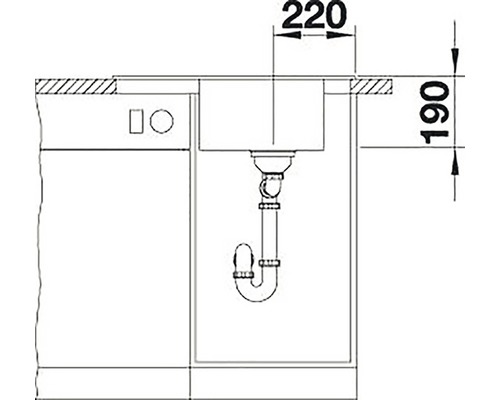 Technický nákres drezu s rozmermi 220 a 190
