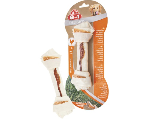 Maškrta pre psov 8in1 Delights žuvacia kosť L 1 ks 8in1 Delights žuvacia kosť s kuracím mäsom