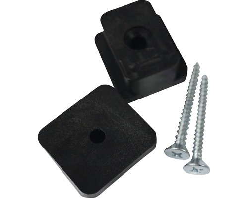 Dva čierne plastové dištančné vložky s dvoma skrutkami