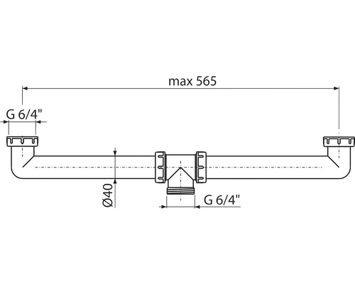 Technický nákres sifónu s rozmermi