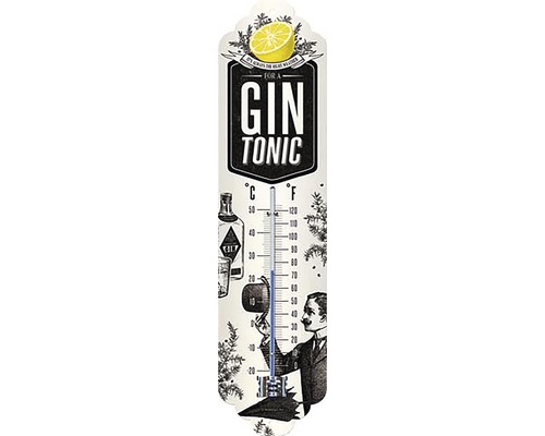 Dekoratívny teplomer s motívom Gin Tonic pre vnútorné aj vonkajšie použitie