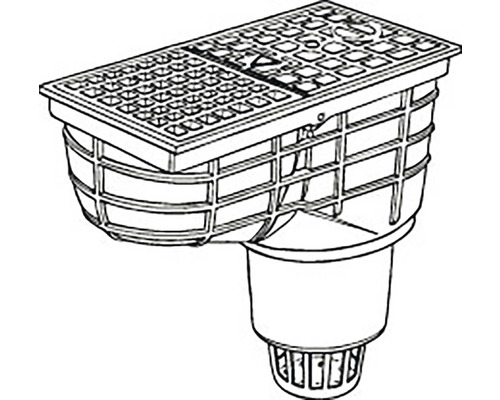 Pohľad zhora na uličnú vpusť s roštom a sedimentačným košom na odvodnenie