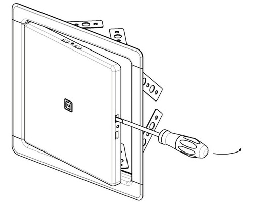 Ilustrácia otvárania revíznych dvierok pomocou skrutkovača