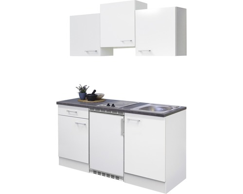 Kompaktná kuchynská linka s drezom, varnou doskou, chladničkou a hornými skrinkami