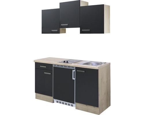 Kompaktná kuchyňa s drezom, varnou doskou, chladničkou a hornými skrinkami