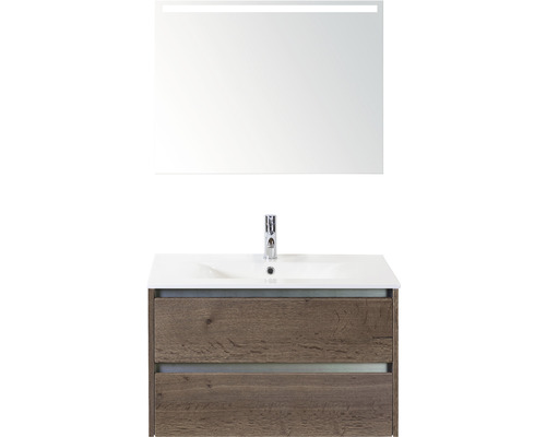Kúpeľňový nábytkový set Sanox Dante farba čela tabacco ŠxVxH 81 x 170 x 46 cm s keramickým umývadlom a zrkadlom s LED osvetlením