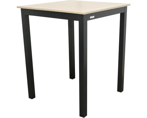 Štvorcový bistro stolík s drevenou doskou a kovovým rámom