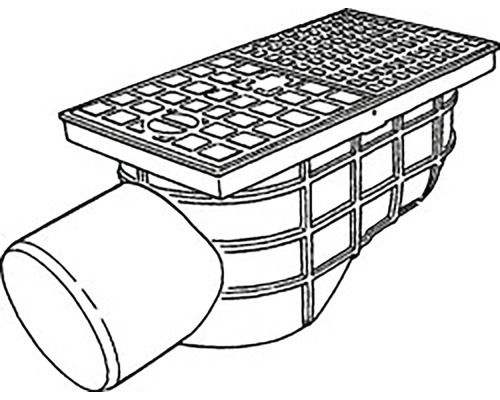 Pohľad zhora na podlahovú vpusť s mriežkou a bočným výtokom