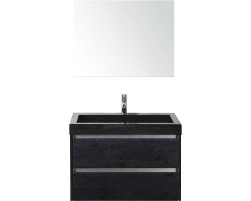 Kúpeľňový nábytkový set Sanox Dante farba čela black oak ŠxVxH 81 x 170 x 45,5 cm s umývadlom z prírodného kameňa a zrkadlom