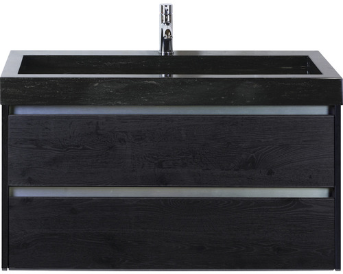 Kúpeľňový nábytkový set Sanox Dante farba čela black oak ŠxVxH 101 x 58 x 45,5 cm s umývadlom z prírodného kameňa