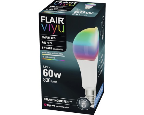 Inteligentná LED žiarovka FLAIR Viyu A60 E27 v obale produktu