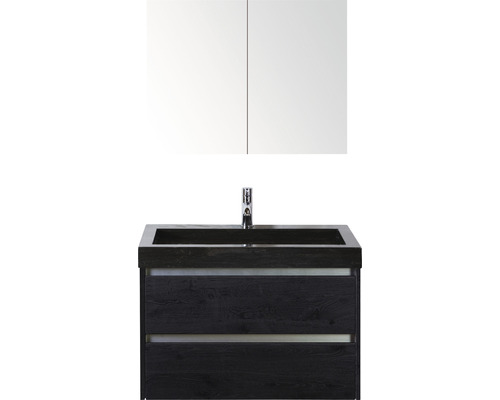 Kúpeľňový nábytkový set Sanox Dante farba čela black oak ŠxVxH 81 x 170 x 45,5 cm s umývadlom z prírodného kameňa a zrkadlovou skrinkou