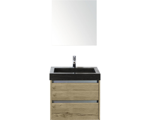 Kúpeľňový nábytkový set Sanox Dante farba čela dub prírodný ŠxVxH 61 x 170 x 45,5 cm s umývadlom z prírodného kameňa a zrkadlovou skrinkou Kúpeľňový nábytkový set Sanox Dante farba čela dub prírodný ŠxVxH 61 x 170 x 45,5 cm s umývadlom z prírodného kameňa a zrkadlovou skrinkou