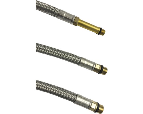 Tri flexibilné kovové hadice s konektormi