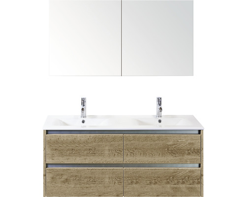 Kúpeľňový nábytkový set Sanox Dante farba čela dub prírodný ŠxVxH 121 x 170 x 46 cm s keramickým umývadlom a zrkadlovou skrinkou Kúpeľňový nábytkový set Sanox Dante farba čela dub prírodný ŠxVxH 121 x 170 x 46 cm s keramickým umývadlom a zrkadlovou skrinkou
