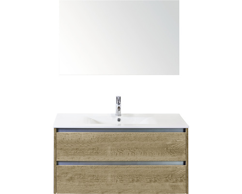 Kúpeľňový nábytkový set Sanox Dante farba čela dub prírodný ŠxVxH 101 x 170 x 46 cm s keramickým umývadlom a zrkadlom Kúpeľňový nábytkový set Sanox Dante farba čela dub prírodný ŠxVxH 101 x 170 x 46 cm s keramickým umývadlom a zrkadlom