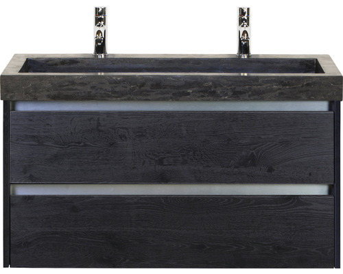 Kúpeľňový nábytkový set Sanox Dante farba čela black oak ŠxVxH 101 x 58 x 45,5 cm s dvojitým umývadlom z prírodného kameňa