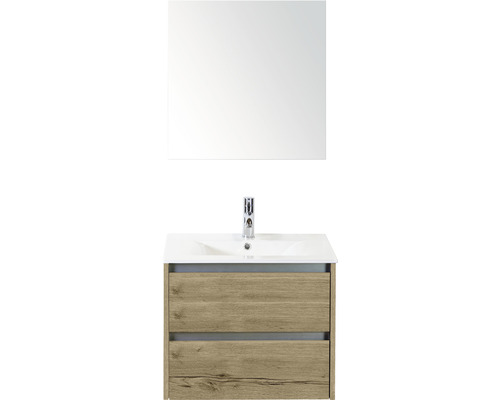 Kúpeľňový nábytkový set Sanox Dante farba čela dub prírodný ŠxVxH 61 x 170 x 46 cm s keramickým umývadlom a zrkadlovou skrinkou