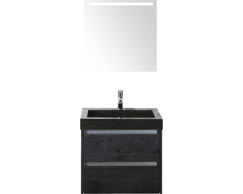 Kúpeľňový nábytkový set Sanox Dante farba čela black oak ŠxVxH 61 x 170 x 45,5 cm s umývadlom z prírodného kameňa a zrkadlom s LED osvetlením