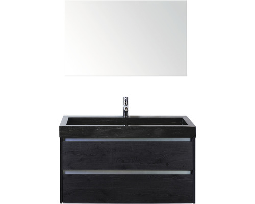 Kúpeľňový nábytkový set Sanox Dante farba čela black oak ŠxVxH 101 x 170 x 45,5 cm s umývadlom z prírodného kameňa a zrkadlom