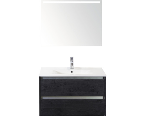 Kúpeľňový nábytkový set Sanox Dante farba čela black oak ŠxVxH 81 x 170 x 46 cm s keramickým umývadlom a zrkadlom s LED osvetlením