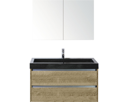 Kúpeľňový nábytkový set Sanox Dante farba čela dub prírodný ŠxVxH 101 x 170 x 45,5 cm s umývadlom z prírodného kameňa a zrkadlovou skrinkou