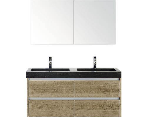 Kúpeľňový nábytkový set Sanox Dante farba čela dub prírodný ŠxVxH 121 x 170 x 45,5 cm s umývadlom z prírodného kameňa a zrkadlovou skrinkou Kúpeľňový nábytkový set Sanox Dante farba čela dub prírodný ŠxVxH 121 x 170 x 45,5 cm s umývadlom z prírodného kameňa a zrkadlovou skrinkou
