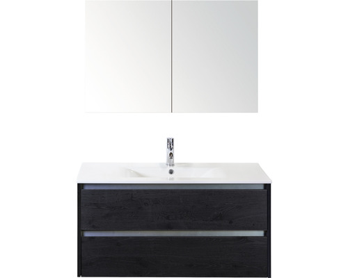 Kúpeľňový nábytkový set Sanox Dante farba čela black oak ŠxVxH 101 x 170 x 46 cm s keramickým umývadlom a zrkadlovou skrinkou