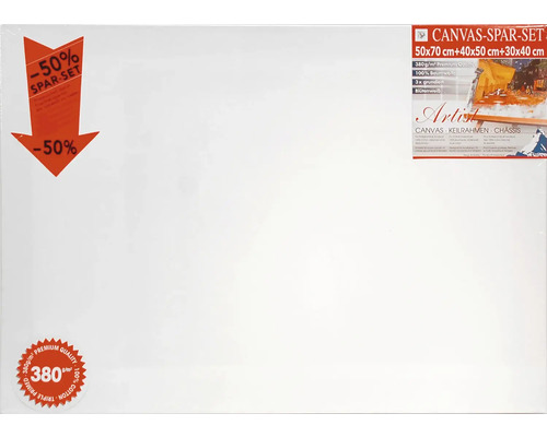 Súprava plátien s rozmermi 50 x 70 cm, 40 x 50 cm a 30 x 40 cm z trojvrstvovej bavlny